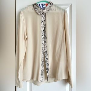 EQUIPMENT Snakeskin Trim Button Down Silk Blouse. Medium